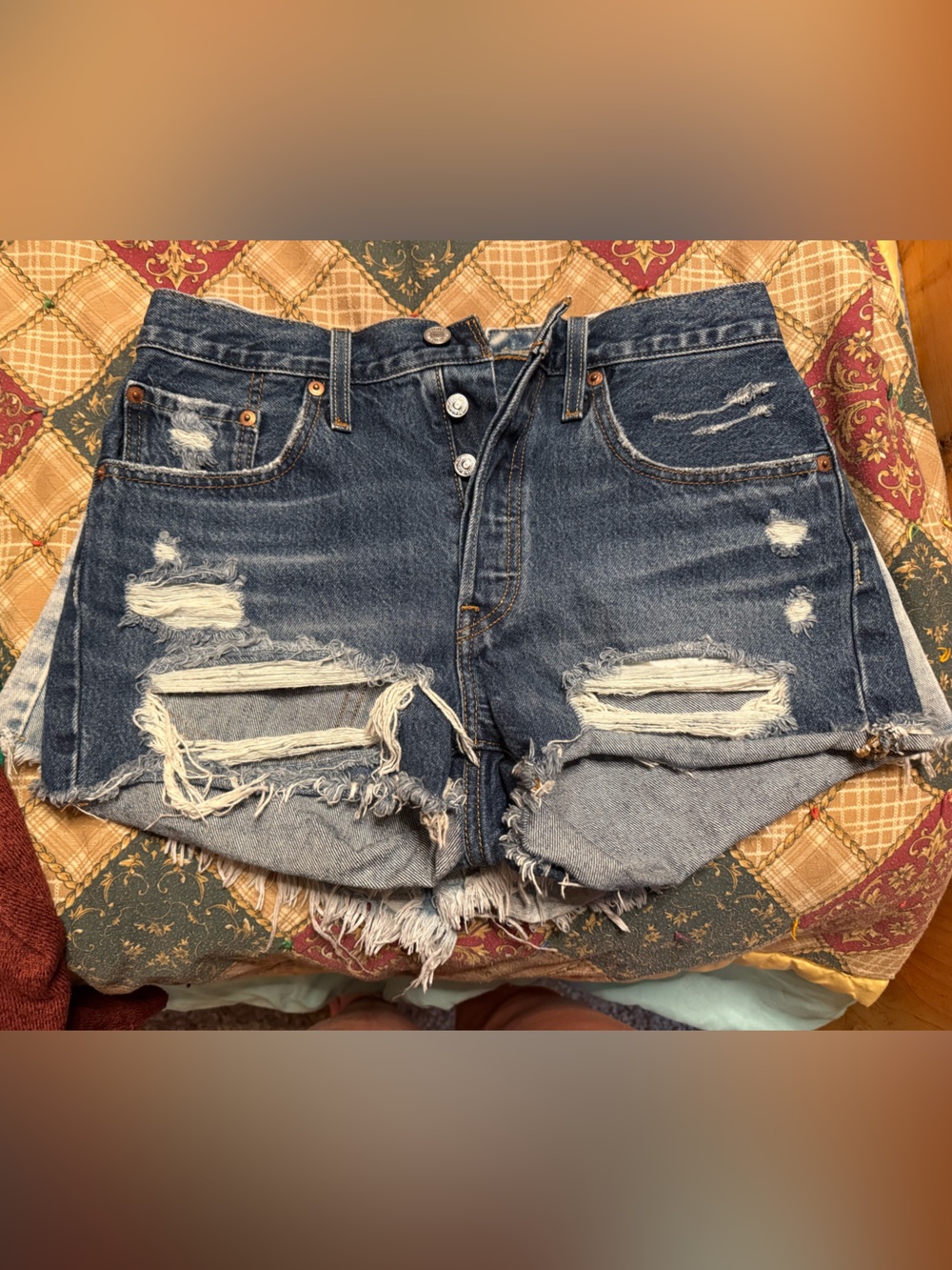 Levi's Distressed Dark Blue Denim Cutoff Shorts